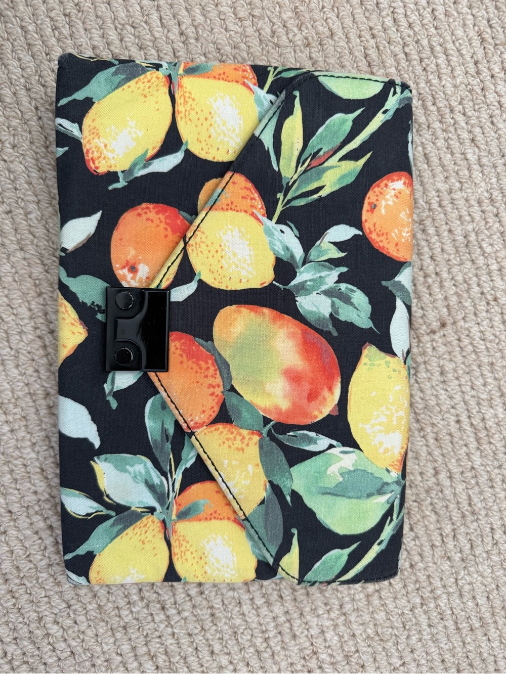 Loeffler Randall Black Tablet Folio with Yellow & Orange Citrus Print